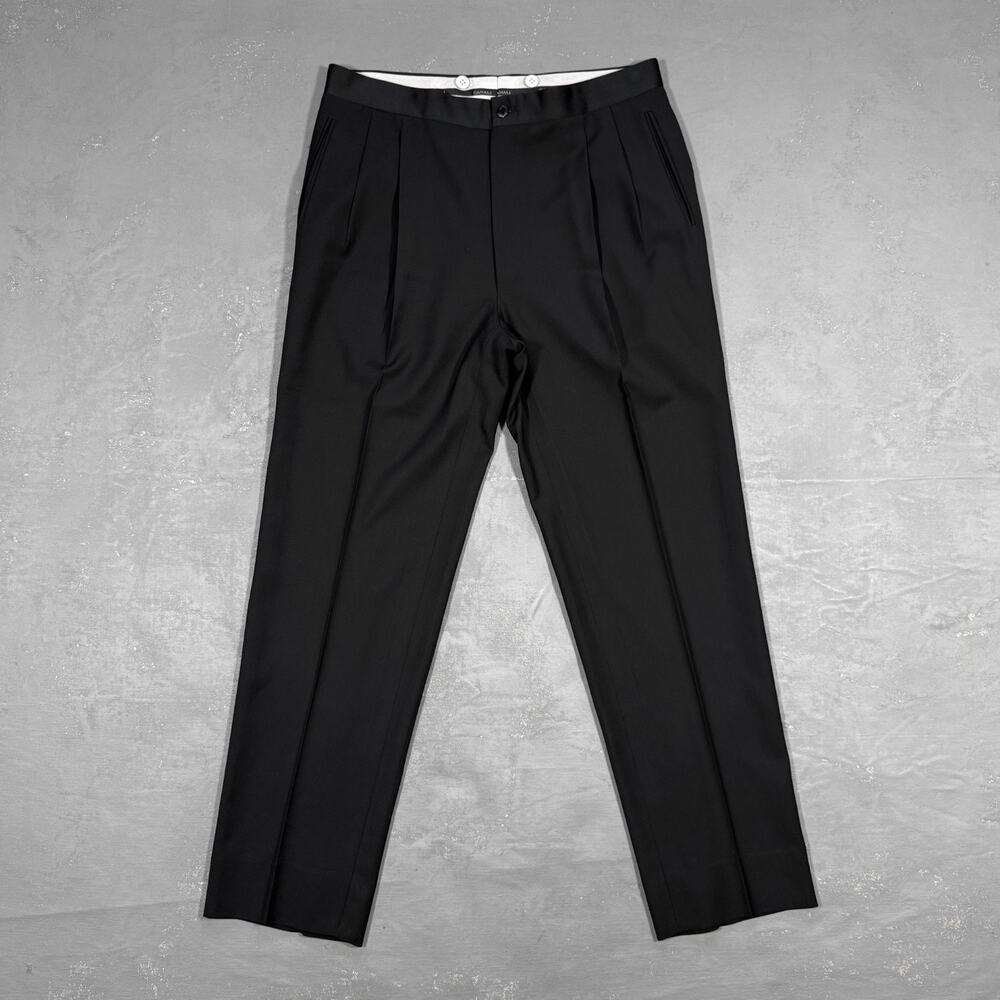 Canali Black Wool Pleated Tuxedo Pants Size It 52, Fit 34 x 30
